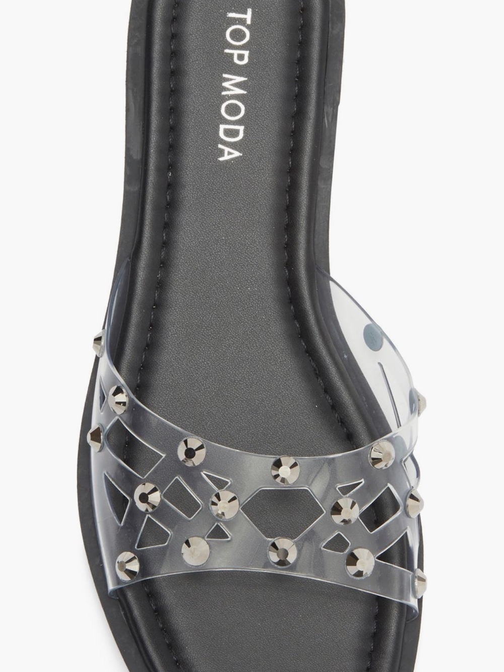 TOP Moda Black Insole Clear Studded Slide Sandals